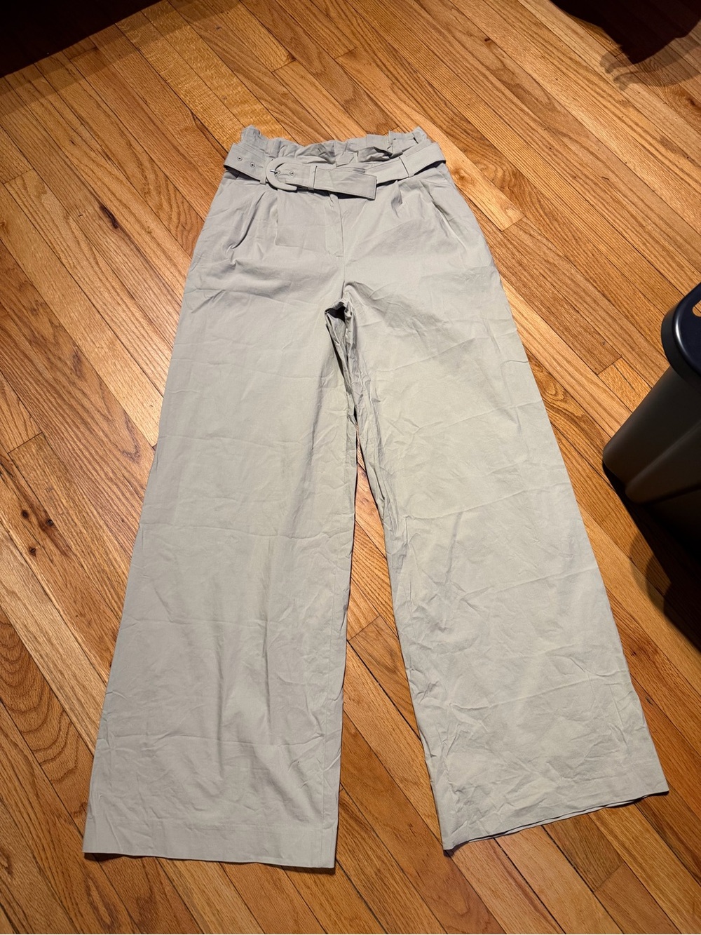 Express Paperbag wide-leg trousers high waist pleated belt Khaki Casual Pants 6